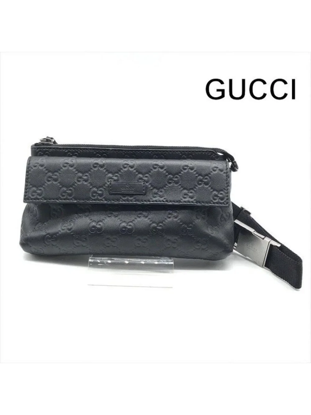 Gucci Guccissima Leather Logo Embossed Belt Bag Black Blunt Gentleman